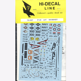 Hi-Decal Line 72-027, F-18 A/C Hornet 1:72 Modellbau Abziehbilder