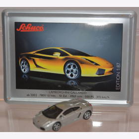 Schuco Modell 1:87 Lamborghini Gallardo silber mit Schild aus Emaille