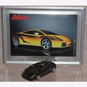 Schuco Modell 1:87 Lamborghini Gallardo schwarz mit Schild aus Emaille