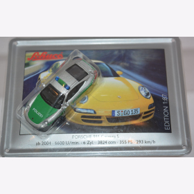 Schuco Modell 1:87 Porsche 911 Carrera S Polizei mit Schild aus Emaille