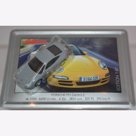 Schuco Modell 1:87 Porsche 911 Carrera S grau mit Schild aus Emaille