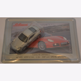 Schuco Modell 1:87 Porsche Cayman S silber mit Schild aus Emaille