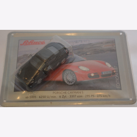 Schuco Modell 1:87 Porsche Cayman S schwarz mit Schild aus Emaille