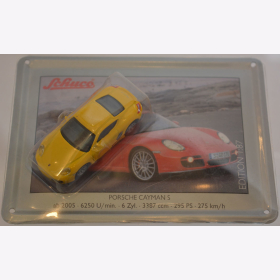 Schuco Modell 1:87 Porsche Cayman S gelb mit Schild aus Emaille