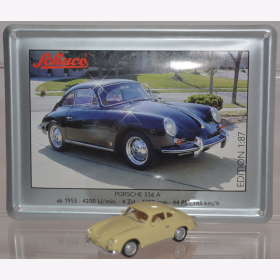 Schuco Modell 1:87 Porsche 356 A creme mit Schild aus Emaille