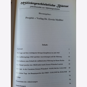 Kampe Zossen-W&uuml;nsdorf 1945 Die letzten Kriegswochen im Hauptquartier des OKH Milit&auml;rgeschichtliche Bl&auml;tter Schriftenreihe zur Milit&auml;rgeschichte